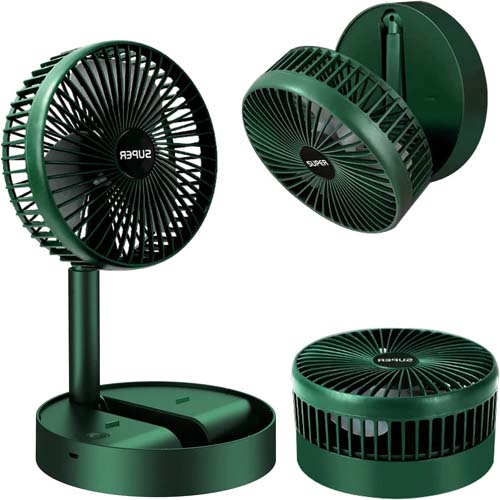 Super Portable Mini Folding Fan - USB Rechargeable Standing Desk Fan - 3 Speeds - 3000mAh Battery Operated Fan for Home, Camping, Outdoor and Office, 6.5-Inch
