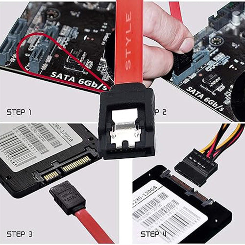 SATA III with Locking Latch + 4 Pin Molex to 15 Pin Power Cable Combo | - Black
